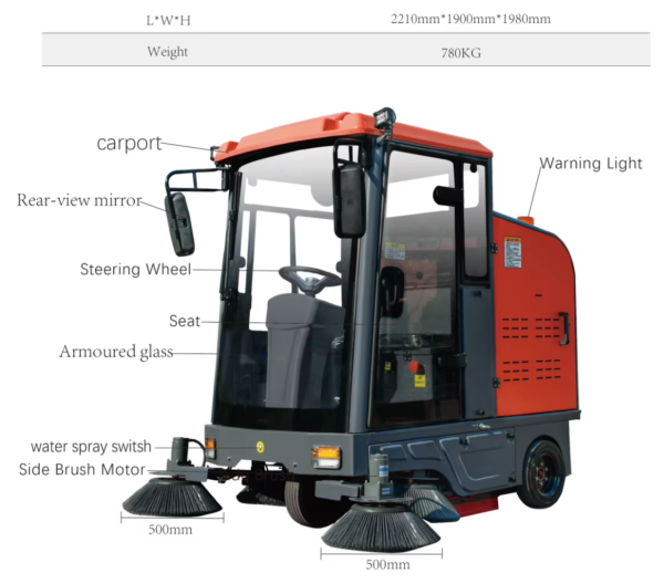 E1901 Electric Ride-On Road Sweeper – 48V Self-Propelled Street Sweeper