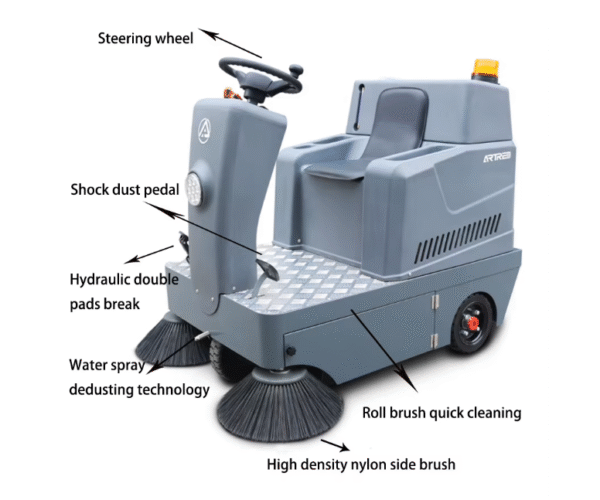 Ride-On Electric Floor Sweeper for Warehouses, Malls, and Parking Garages