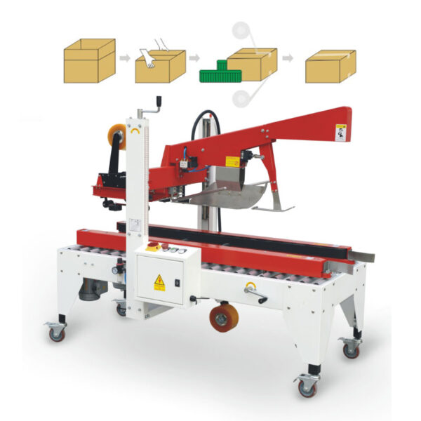 Semi-Automatic Carton Sealing Machine with Lid Folding – Industrial Box Taping & Packaging Equipment